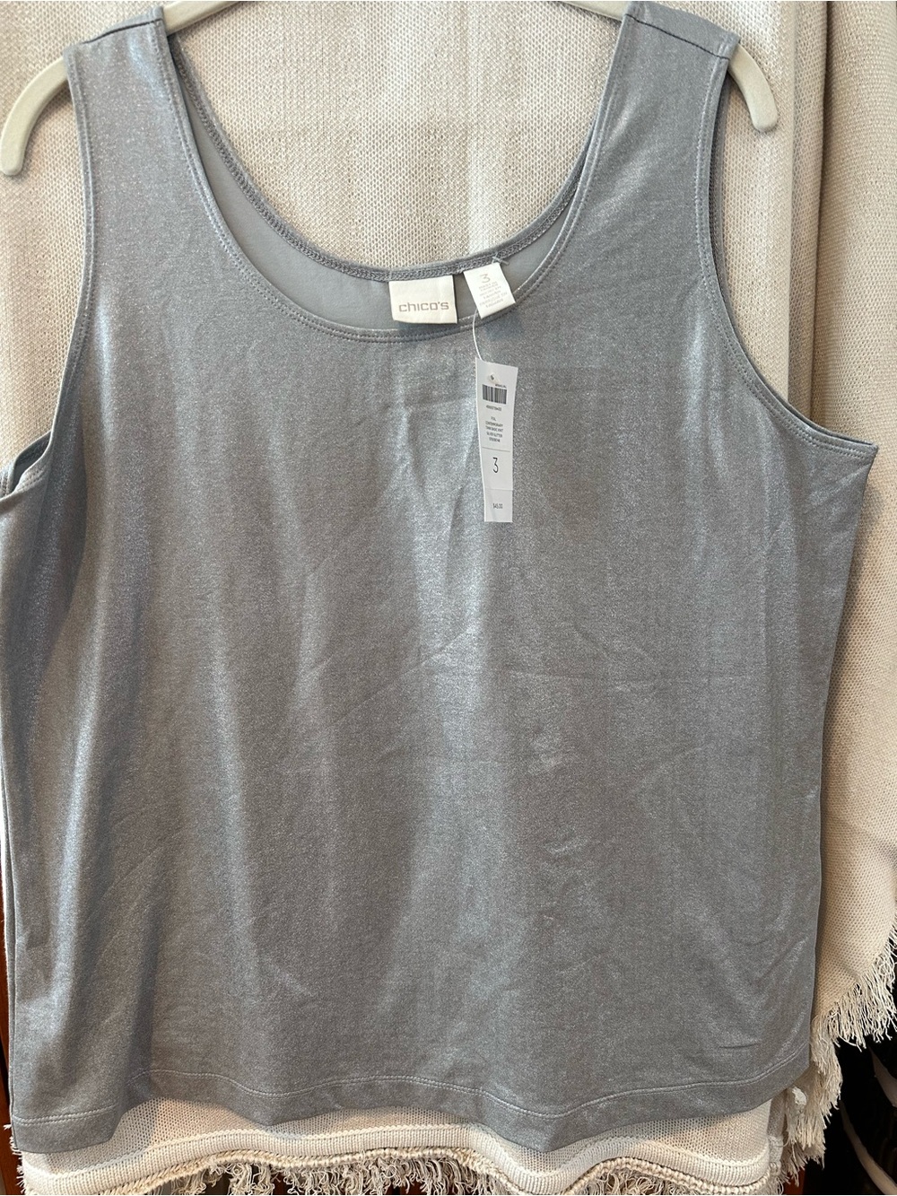 NWT Chico’s Shimmery Silver Tank Top size 3 (Large: 16-18)